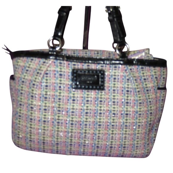 Coach 2011 Gallery Herringbone Tweed & Patent Leather tote in Pink, Blue & Black - Picture 1 of 14